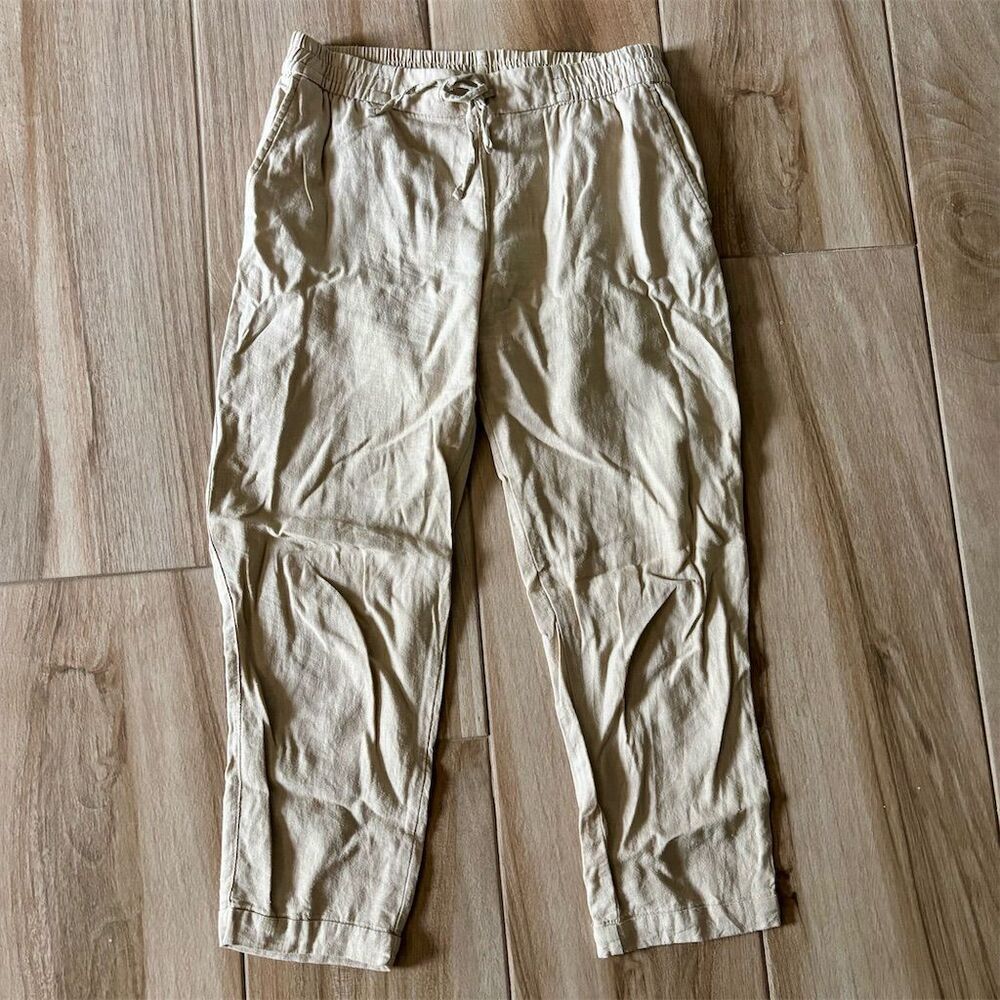 Old Navy Women's Linen Pants Size S Beige Casual Elastic Waist Relaxed Fit